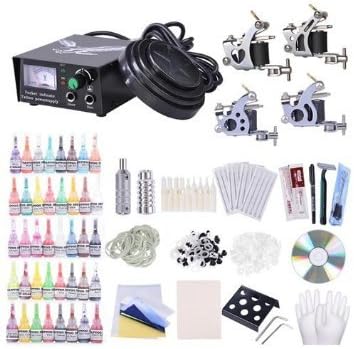 NEW LEAF Tattoo Kit 4 Guns LCD Power Supply 54 Ink w/ Case
