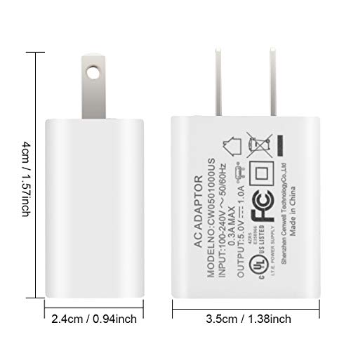 Dericam 5V 1A Micro USB Wall Charger, 5 Volt 1000mA AC to DC Power Adapter for Home Security Camera, 5ft/1.5 Meter Power Cord,US Plug (5V 1A USB Charger-White)