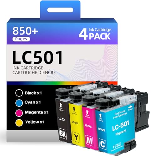 LC501 Ink Cartridges LC501 Ink Compatible for Brother LC501 Ink Cartridge LC501XL Work with Work Smart MFC-J1410DW MFC-J1260W MFC-J1360DW Printers LC501 Black Cyan Magenta Yellow