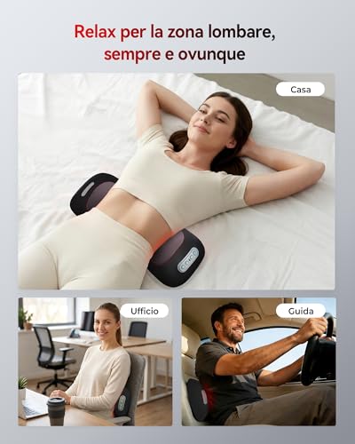 FliKEZE Cuscino Massaggiante Lombare 4 in 1 con Luce Rossa, Riscaldamento, Vibrazione e Trazione ad Aria, Senza Fili e Ricaricabile, per Casa e Ufficio