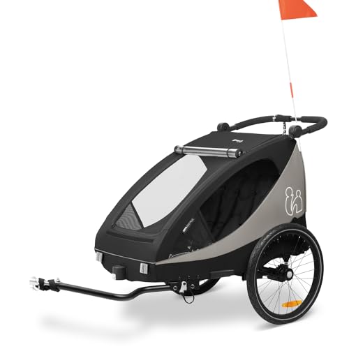 hauck Dryk Duo Plus Fahrradanhänger & Buggy für 2 Kinder mit Federung Black