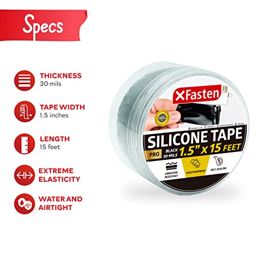 XFasten Selffusing Silicone Tape Pro, Black, 1.5Inch x 15Feet