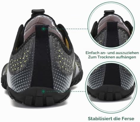 Sommer Barfußschuhe Damen Badeschuhe Schwimmschuhe Schnell Trocknend Wasserschuhe Frauen Strandschuhe Surfen Neoprenschuhe, 39 EU, Schwarz