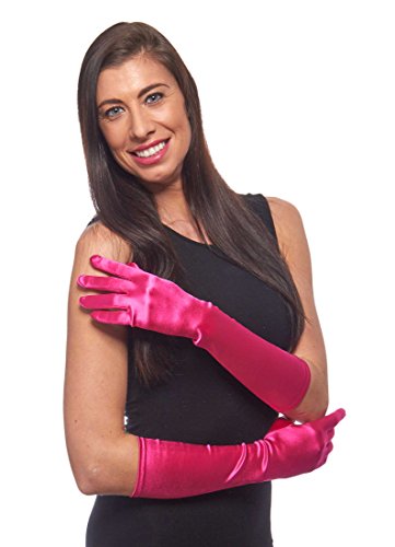 8 Button Elbow Length 15" Satin Gloves Assorted Colors: Hot Pink