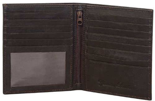 Sakkas Mens / Teen Boys Authentic Leather Bi-Fold Wallet with 13 Credit Card Slots with Gift Bag - Brown