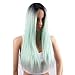 netgo Mint Green Ombre Wig Black Roots Long Straight Synthetic Lace Full Wigs Ombre for Women