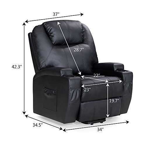 Power Lift Recliner Sofa Chair with Massage and Heating, Luxurious Bonded Leather Lounge Living Room Chair, Black