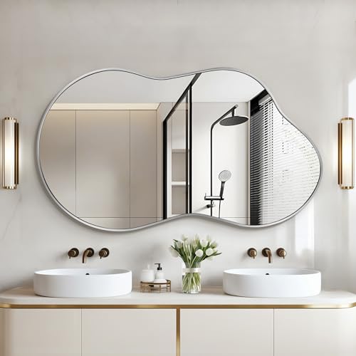 Fahomiss Irregular Wall Mirror - Decorative Asymmetrical Mirror with Aviation Aluminum Alloy Frame for Bathroom, Bedroom, Living Room, Cloakroom, Entryway