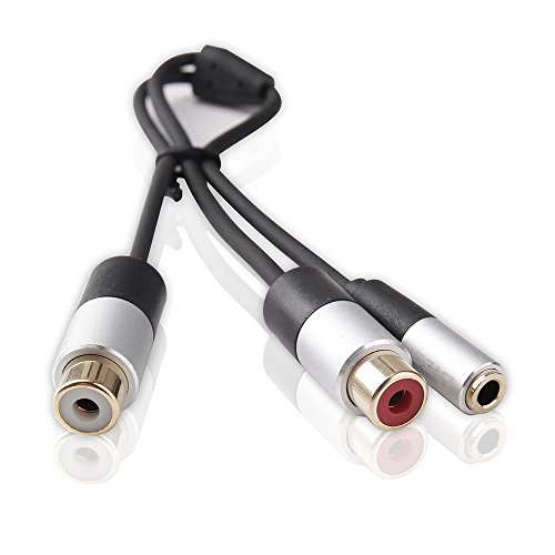 DTECH 3.5mm Female to 2 RCA Female Stereo Audio Splitter Cable 8 Inches Gold Plated, 2RCA Jack Red and White Y Adapter For Car, Amplifier, Speaker, DVD