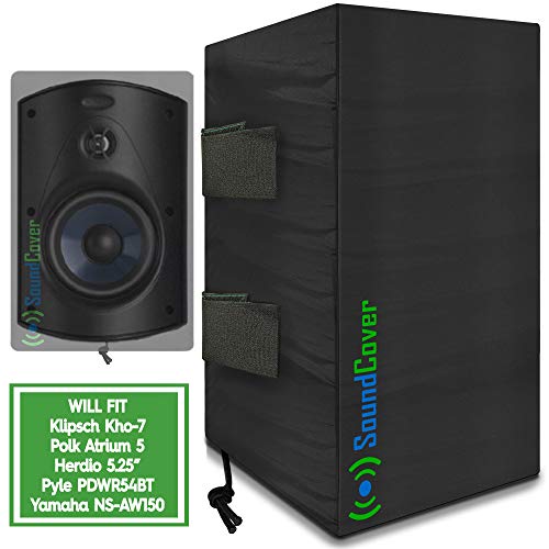 2 (Two) Mid Size Outdoor Speaker Covers - Protection & Storage Bags fit Klipsch Kho-7, Polk Atrium 5, Herdio 5.25" & Pyle 5.25 Bluetooth Speakers - (MAX Size: Height 10.4" X Width 6.7" X Depth 8.3")