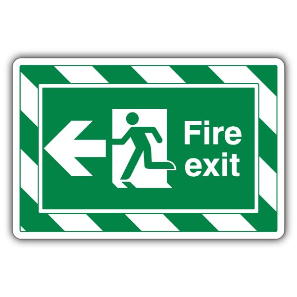V Safety Fire Exit Arrow Left - ExtraViz 350 x 250 mm - Glow In The Dark 1mm Rigid Plastic Safety Sign