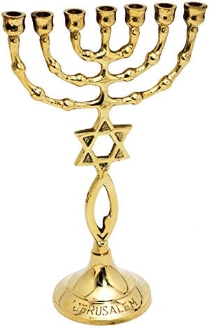 Brass Copper 7 Inch Height Hand Made GRAFTED in Messianic Menorah Candle Holder, Israel Jewish Judaica Art