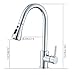 Kitchen Sink Faucet with Pull Down Sprayer Chrome, Single Handle High Arc Pull Out Kitchen Faucets, Single Level Solid Brass Bar Kitchen Faucet with Deck Plate