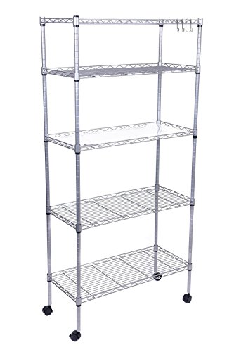 JS HANGER Wire Shelving Unit, 5-Tier Rolling Storage Shelf 29''W X 14''D X 61''H, Silver - Thumbnail 7