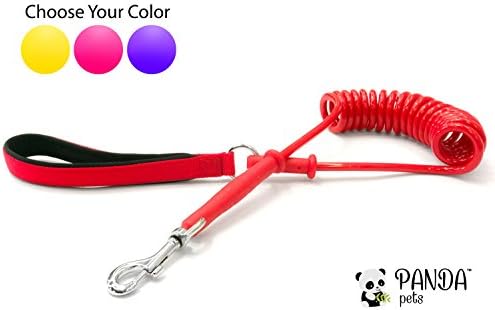 Coiled Dog Leash by Panda Pets - Super Durable - Anti Tangling - Flexible Molded-In Metal - Padded Neoprene Inside (Red)