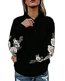 Chellysun Women's Casual Long Sleeve Rose Embroidery Hoodies Sweatshirt Pullover