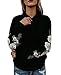 Chellysun Women's Casual Long Sleeve Rose Embroidery Hoodies Sweatshirt Pullover