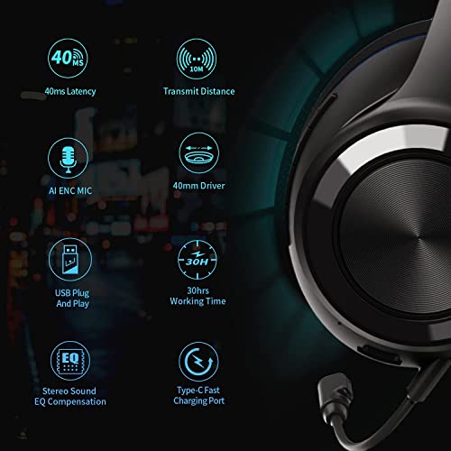 LETTON Wireless Gaming Headset for PC, PS4, Nintendo Switch, Long