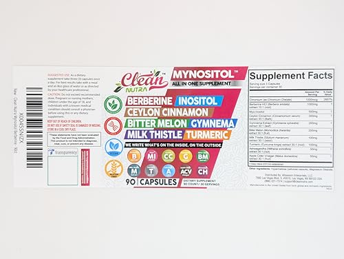 Clean Nutra Berberine Supplement with Ceylon Cinnamon, Bitter Melon, Inositol, Gynema Sylvestre, Milk Thistle, Turmeric Extract Berberis HCL Phytosome Capsules Vegan Supplements