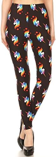 Expert Design Women's Regular colorful Rainbow Unicorn Printed Leggings - Black Red