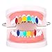 BESHINE Tekashi 6ix9ine Grillz, 14K Party Decoration Hip Hop Teeth Iced Out Gold Fang Grillz Top and Bottom Teeth Rainbow Grillz Set (Gold, Copper)
