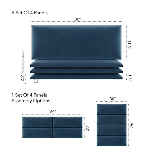 VANT Upholstered Headboards Accent Wall Panels Velvet Peacock Blue
