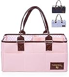 Farber Baby Diaper Caddy Organizer | Large Baby Diaper Organizer Portable Storage Basket for Baby Needs | Nursery Changing Table Storage Bin and Car Organizer for Diapers and Baby Wipes (Pink)