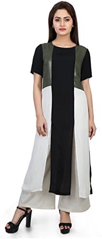 Utsav Fashion Plain Crepe Long Kurta in Black and White