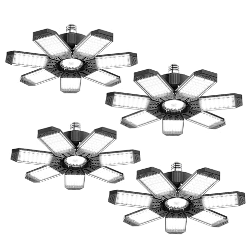 HAPYLUMI Garage Light 200W, 4 Pieces 20000LM LED Garage Spotlights Lamp 6500K Cool White with 7 Adjustable Panels, Industrial Workshop Lighting for Garage, Warehouse, Basement