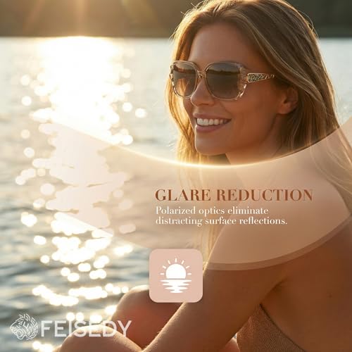 FEISEDY Gafas de sol cuadradas polarizadas para mujer, moda marco de gran tamaño brillante compuesto lentes de sol B2289