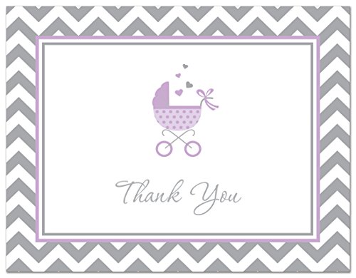 50 Cnt Lovely Purple Carriage Baby Shower Thank You Cards