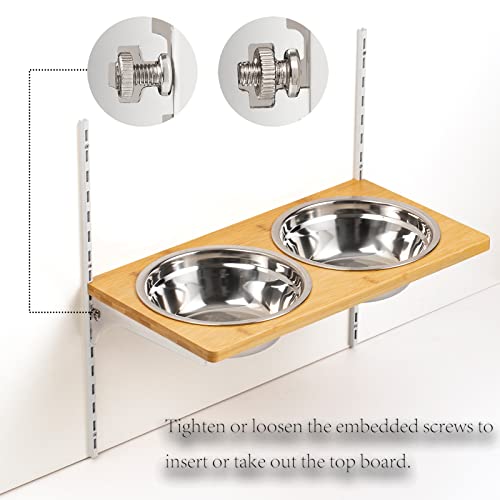 Yangbaga Elevated Pet Bowls, Wall Mounted Bamboo Raised Feeding Station