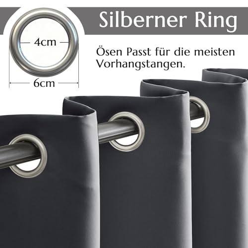 TOPICK Curtains with Eyelets, Window Decoration, Blackout Curtains, 245 x 140 cm, Set of 2 Blackout Curtains, Bedroom Curtains, Opaque, Living Room, Dark Grey