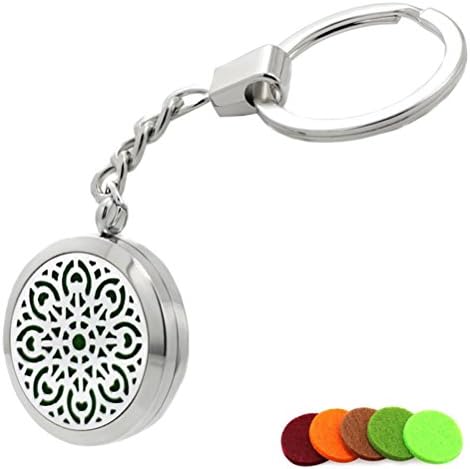 Gergroy Aromatherapy Essential Oil Diffuser Key Chain, Stainless Steel Locket Keychain,5 Refill Pads (Style 3)