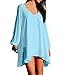 FACE N FACE Women's V-neck Loose Irregular Hem Summer Chiffon Short Casual Dress Sky Blue Small