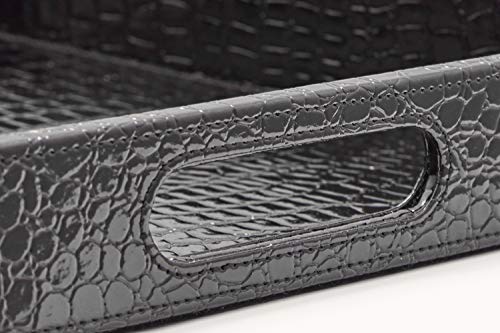 Decor Trends Glossy Extra Large Black Rectangle 18''X 14'' Croc Faux leather Decorative Ottoman Coffee Table Serving Trays With Handles For All Occasions