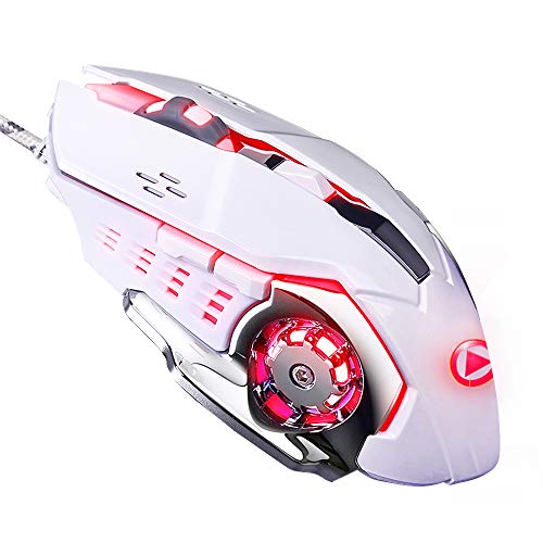 LENRUE Laser Gaming Mouse Wired with 6 Programable Buttons 4 Color Cycle Breathing, High Precision Metal Base, Used for games and office