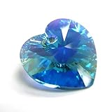 4 pcs Swarovski Xilion Crystal 6228 Heart Charm Pendant Blue Zircon Ab 10mm / Findings / Crystallized Element