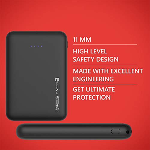 Leevo Monster 5000 mAh Pocket-Size Power Bank, 2-Way Fast Charge with 2.4 A, Lithium Pol-ymer, Small Size with Great Pow