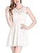 Women's Floral Lace Sleeveless Semi Sheer Yoke Flare Mini Dress White / S