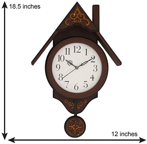CHRONIKLE Elegant Hut Design Wooden Case Analog Pendulum Wall Clock for Living Room Home Decorations Office Gifts (Size: 30.5 x 7.5 x 47.5 CM | Weight: 1170 Gram | Color: Rosewood)