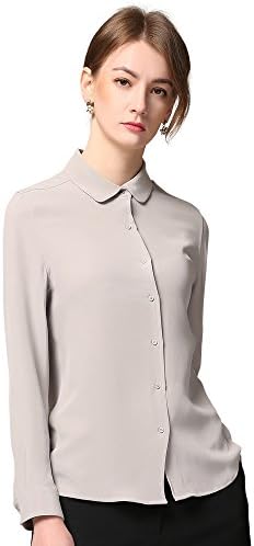 Chesslyre 100% Silk Shirt for Women,Button Down Slim Fitted Long Sleeve Silk Blouse