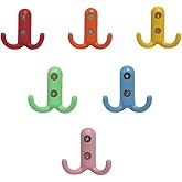 ImyHok Kids Coat Hook Colorful Wall Hooks Decorative Small Wall Mounted Hooks for Hanging Towels Backpack Keys Cute Children's Room Nursery Decor 6 Pack Double Prong