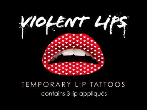Violent Lips RED HEARTS - Lot of (3) Packages of 3 Lip Tattoo Appliques Each, Total of 9 Appliques in RED HEARTS