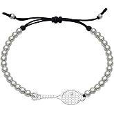Infinity Collection Tennis Racket Bracelet, Tennis Jewelry, Adjustable Silver Beads on String Bracelet, Tennis Gifts For Women, Teens