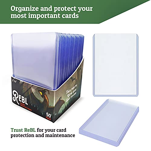 ReBL Toploader Card Protectors (50Pack) Rigid Clear Card Sleeves Hard Plastic Works with
