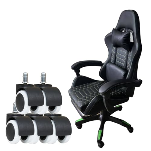Cadeira Gamer Ergonômica com Conjunto de 5 Rodízios com Travão (Fixação Segura, Mobilidade Controle, Estabilidade) e Apoio Cervical Ajustável (Preto e Verde)