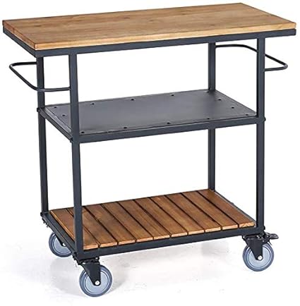 INDIAN DECOR. 459090 Utility Serving Trolley/Metal Solid Wood Tea Drink Liquor Cart/Rolling Storage Shelves/Kitchen Bathroom Home Restaurant Bar Island Cart 603560cm
