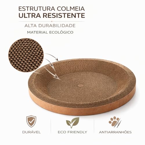 Cama Arranhadora para Gatos 50cm – Papelão Ultra Resistente | 2 em 1 Descanso + Arranhador | Anti Estresse e Protege Móveis