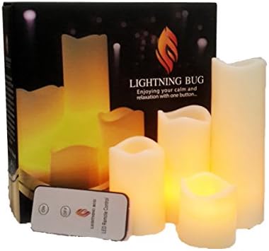 LED Flameless Candles, Battery Operated Pillars with Remote Set of 4 Ivory wax, Amber yellow Flame